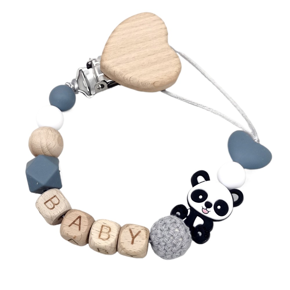 Baby Products In - Personalisierte Baby-Schnullerkette aus Holz mit niedlichem