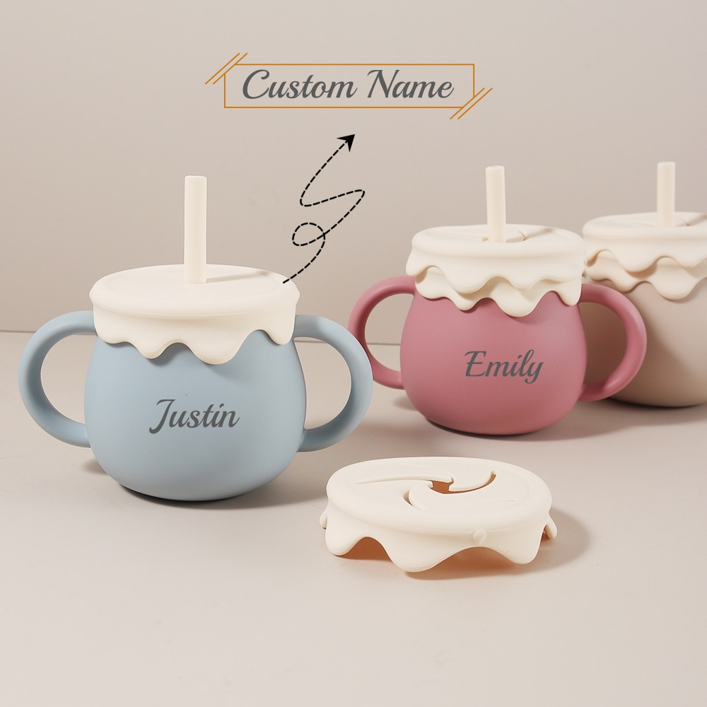 Baby Products Cream - Personalisierter 280-ml-Babybecher – 3-in-1-Snackbecher aus Silikon,